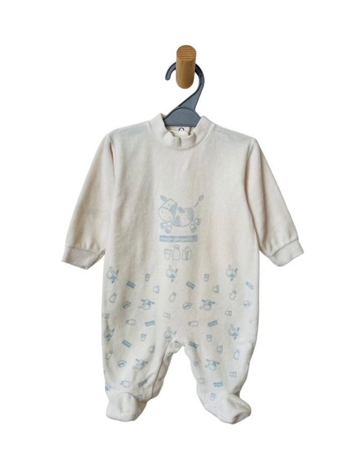 Pyjama / dors-bien en velours blanc motifs vaches et lait - taille 60-68cm