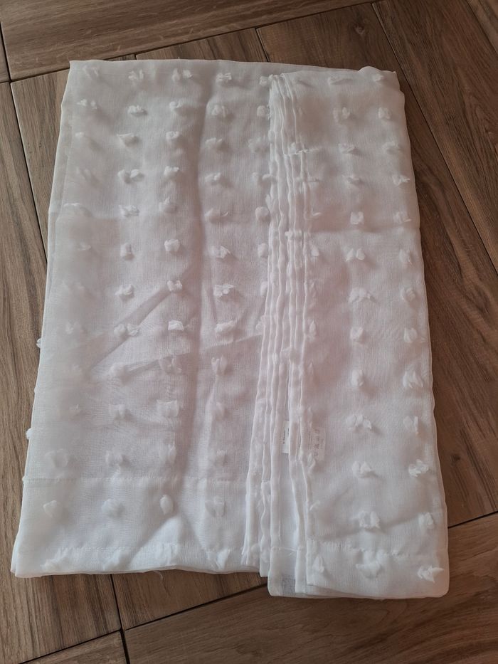 Lot 2 Rideaux transparents blanc à pompons bohème œillets - photo numéro 1