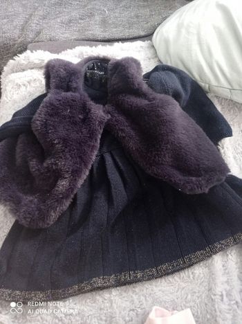 Robe en laine + gilet fourrure