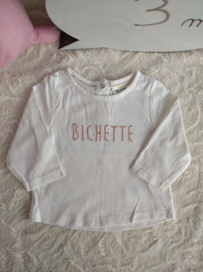 Tee shirt chemise manches longues Fille 3 mois Bichette Tao 100% coton - photo numéro 2