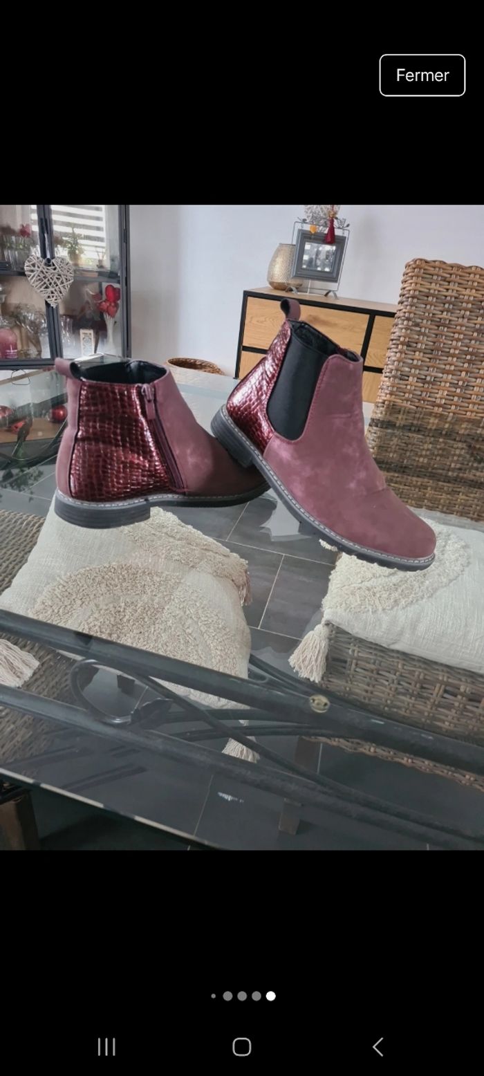 Très jolie bottines en nubuck bordeaux - photo numéro 6