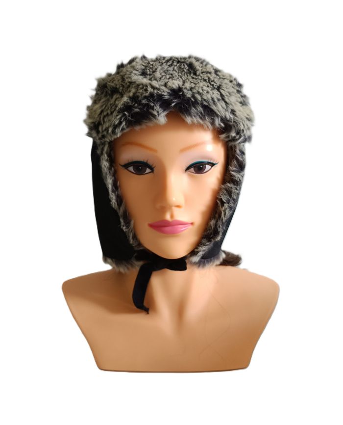 Bonnet cache oreilles. Chapka noir et beige. Fausse fourrure. Quechua. Taille S / M. 55 - 58 cm - photo numéro 2