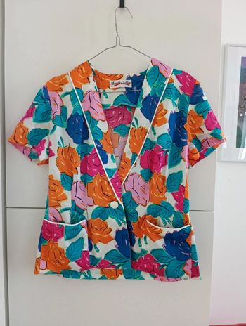 Blouse vintage fleurs multicolores style veste