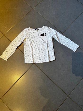 T shirt manches longues avec 1 poche sur la poitrine - Okaidi - Chat / Tête de chat - Blanc - 6 ans