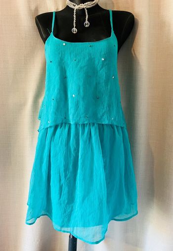 👗 robe vert d’eau avec perles diamant taille 40 L #bershka