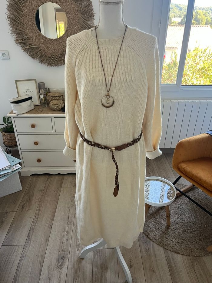 Magnifique robe pull hiver grosse maille écru neuve avec étiquette - photo numéro 7