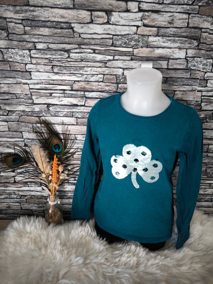 🩵 T-shirt manches longues chance trèfle Okaïdi en 8 ans 🩵
