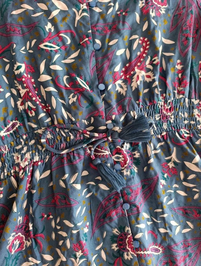 Robe longue bleu Blancheporte 36 fleuri feuillage manches 3/4 - photo numéro 8