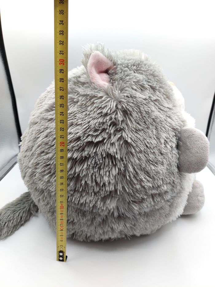 Grosse peluche animal bouboule chat gris vert EMC distribution hauteur 31 cm doudou - photo numéro 5
