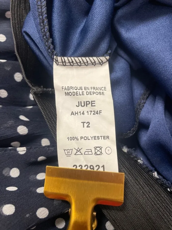 Jupe fluide bleu marine à pois blancs ceinture élastique T2 - Fabriquée en France A1078 - photo numéro 7