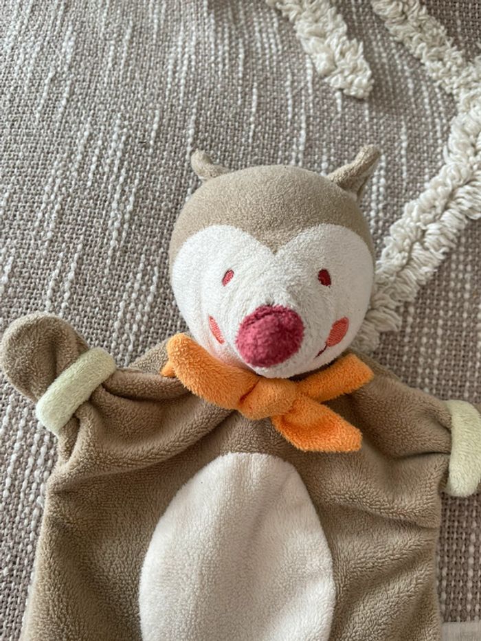 Peluche doudou marionnette bébé 9 Renard écureuil castor marron orange tres bon état - photo numéro 2