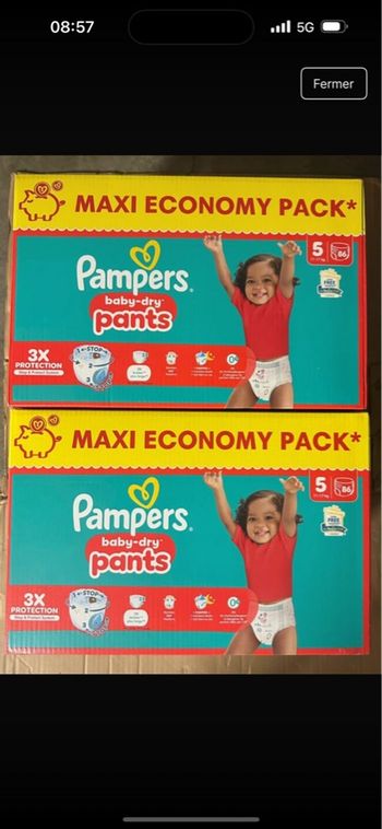 Lot de 02 cartons Pampers T5 pants maxi