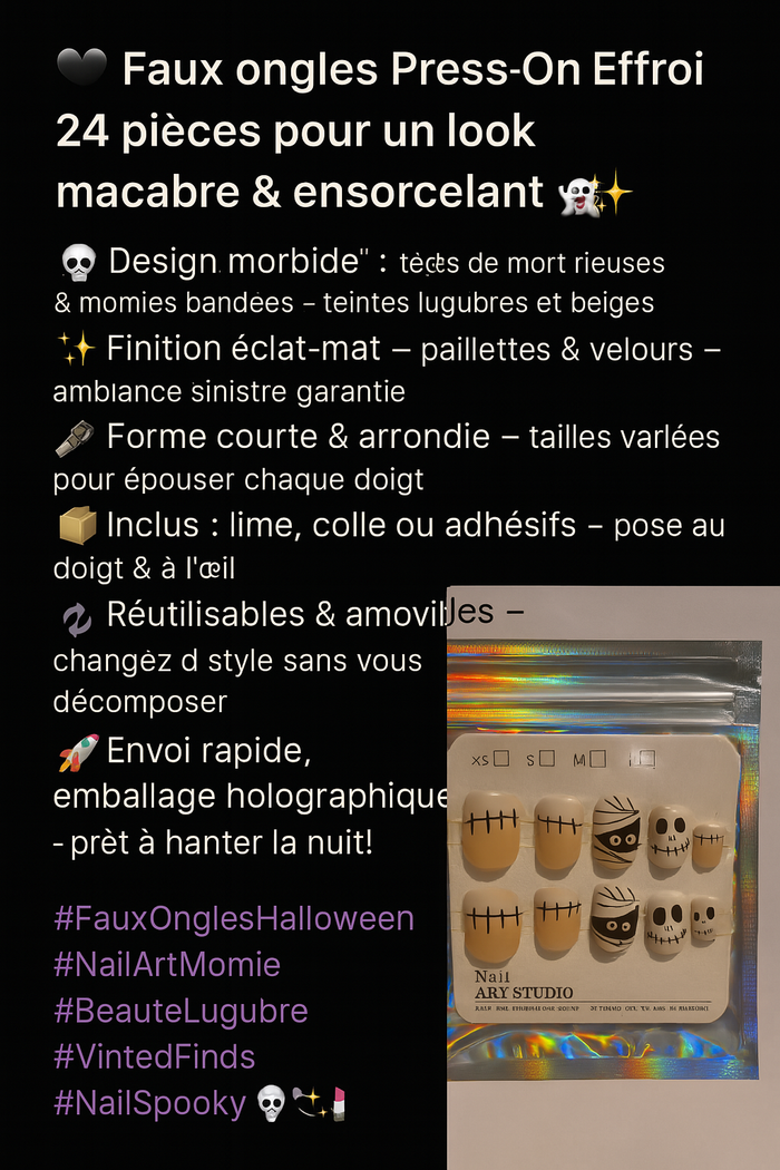 🖤 Faux ongles Press-On Effroi – 24 pièces pour un look macabre & ensorcelant 👻✨ - photo numéro 5
