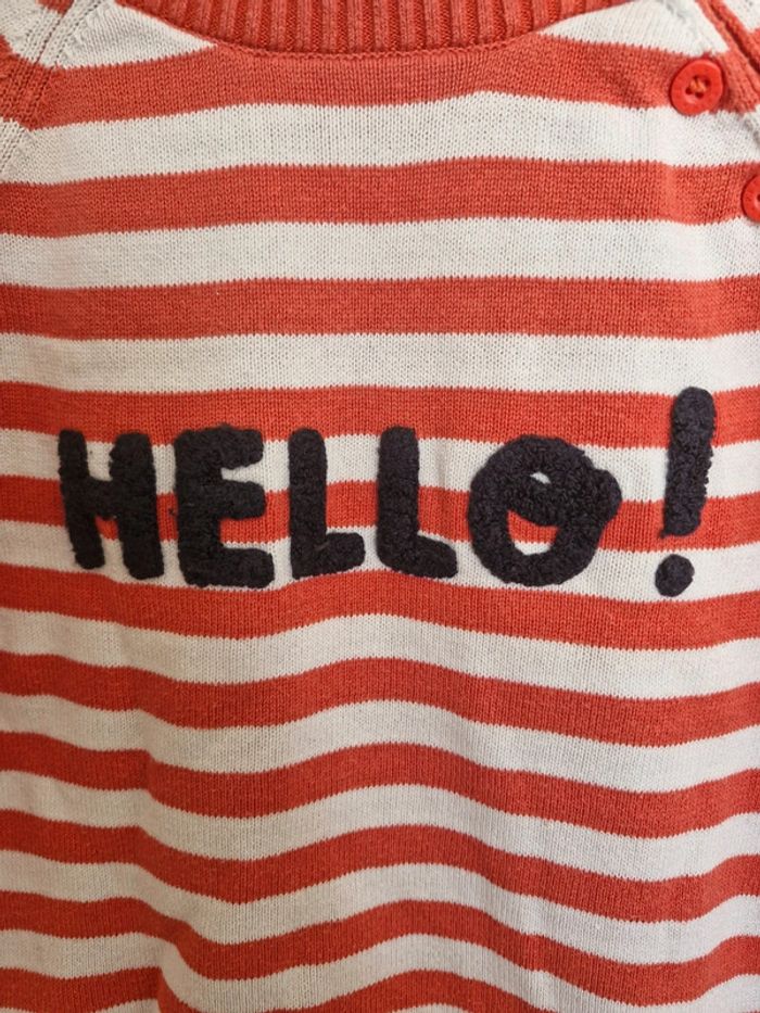 Pull mixte 3 ans gémo rouge à rayure blanche hello ! - photo numéro 2
