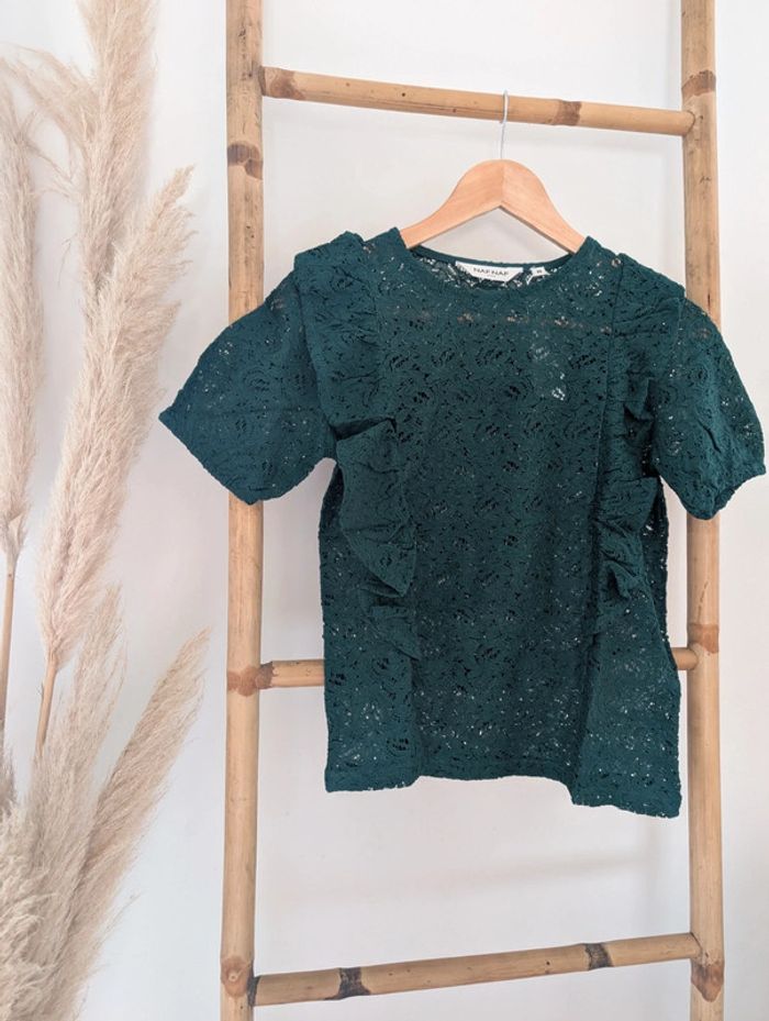 Top dentelle vert sapin neuf Naf Naf