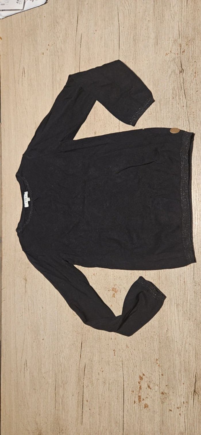 Pull noir léger à manches longues et bord brillant, Tex 11/12 ans, nickel - photo numéro 3
