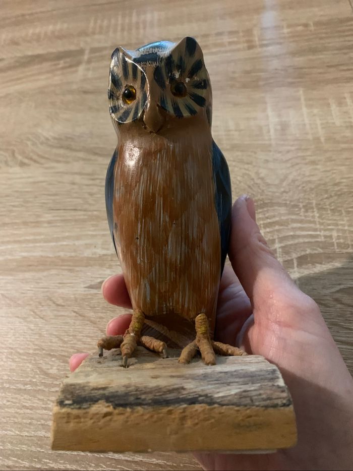Bibelot chouette en bois peinte - photo numéro 3