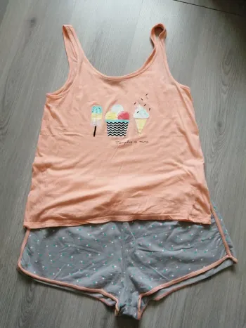 Ensemble de pyjama, short et débardeur gris et abricot imprimé glace / kiabi / (M)