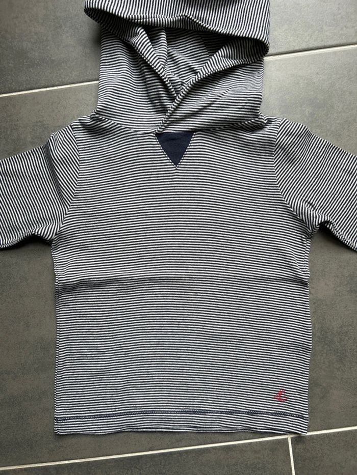 T-shirt haut manches longues capuche marinière garçon petit bateau - photo numéro 2