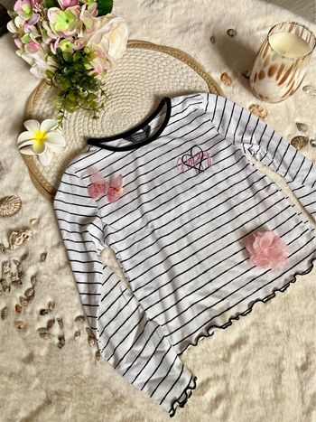 🖤T-shirt marinière manches longues fille – 6 ans – Cœur brodé🖤