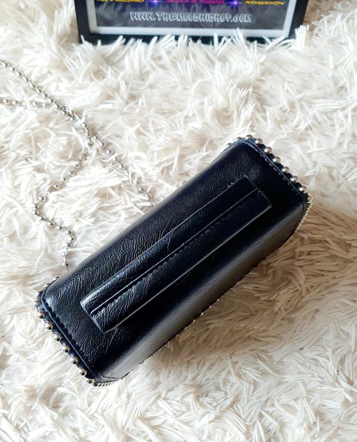 👜 Petit Sac à main pochette simili cuir noir clous boules argentées Jacqu'rock neuf bandoulière anse - photo numéro 9