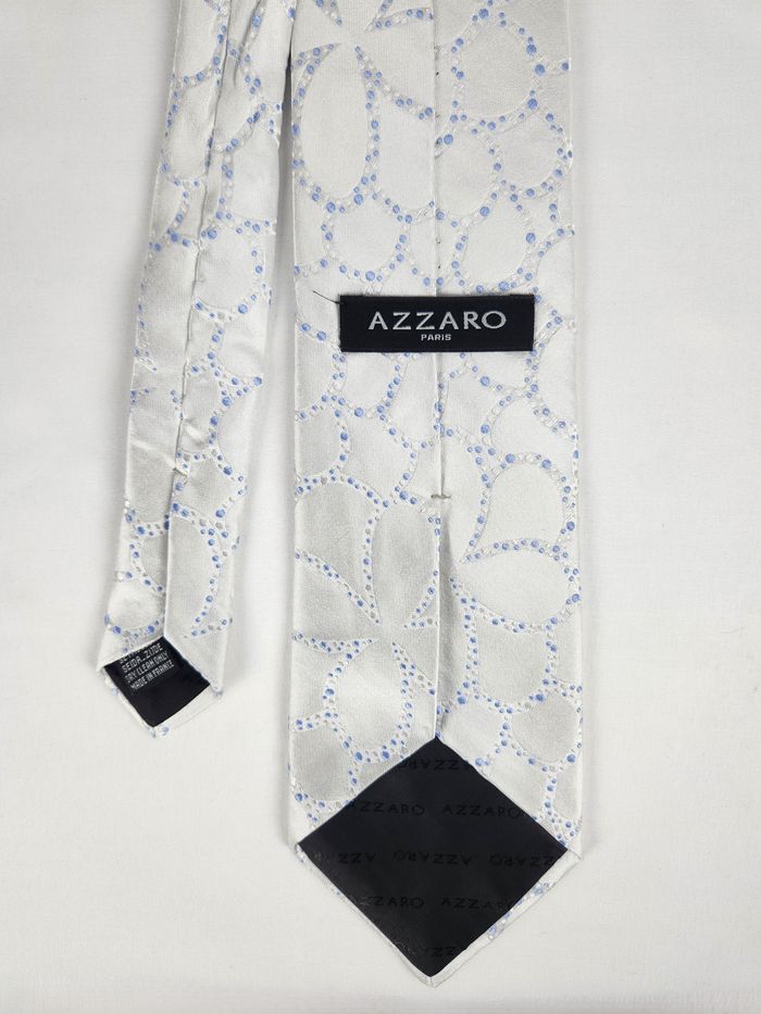 Cravate Azzaro en soie Motif floral discret Gris clair et bleu - photo numéro 4