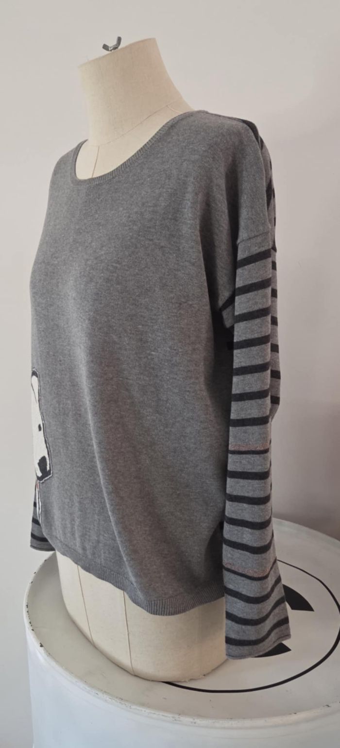 PULL LITTLE MISS CAPTAIN GRIS RAYÉ – MOTIF CHIEN – T.S – EXCELLENT ÉTAT - photo numéro 10