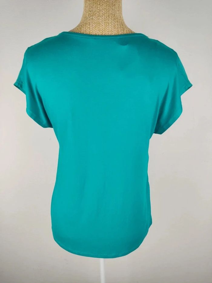 Blouse manches courtes turquoise col boutonné taille S Camaïeu neuve - photo numéro 2