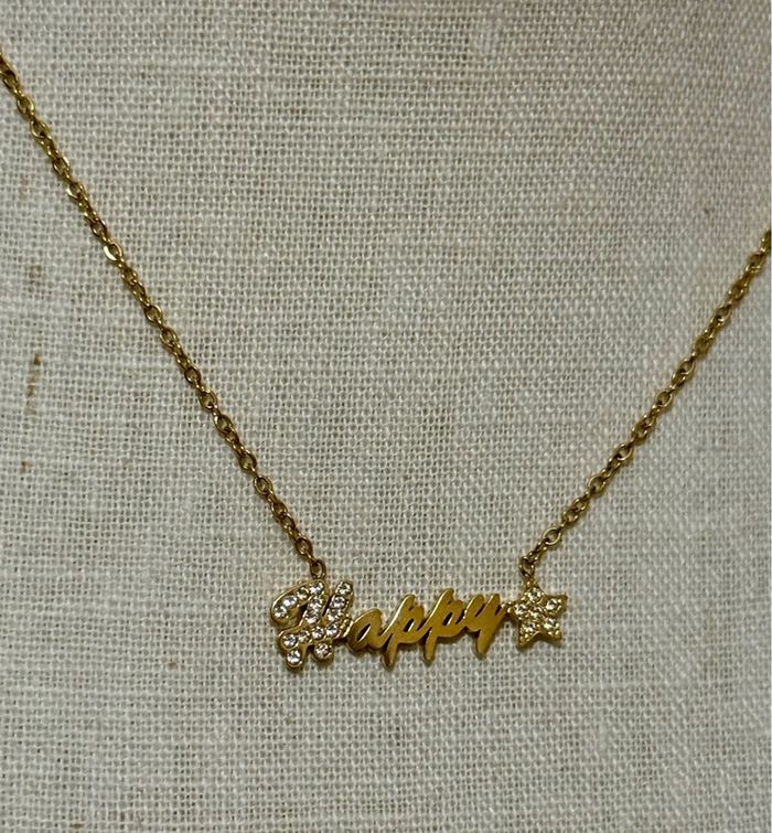 Collier réglable acier inoxydable or happy étoile cristaux - photo numéro 4