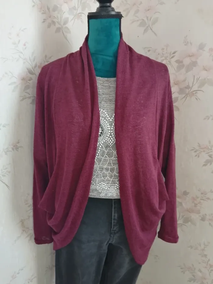 Gilet mi long bordeaux effet plissé / revd'elle / (M) - photo numéro 3