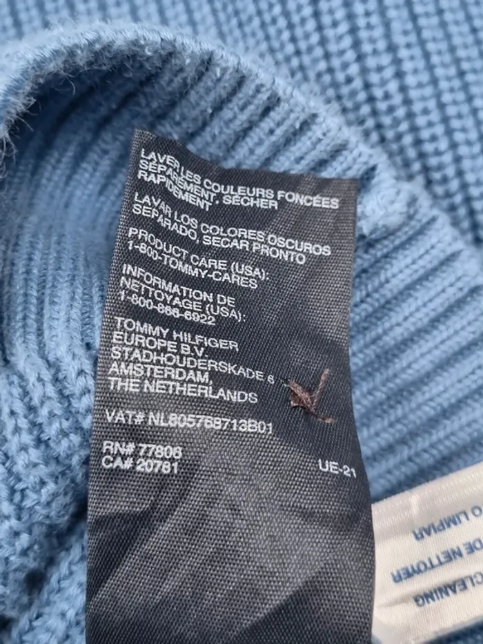 Pull col châle Tommy Hilfiger bleu – Taille M Homme (mesures en photos) - photo numéro 10