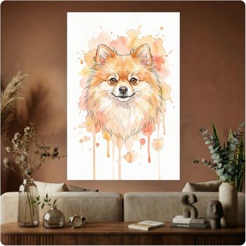 Affiche artistique “Chien Spitz nain Poméranien” aquarelle décoration murale A3 Sans cadre