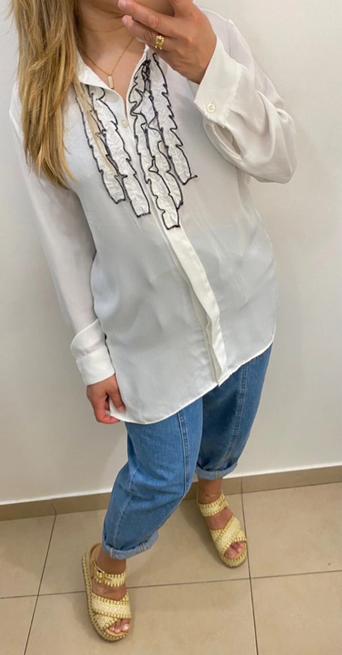 Chemise Zara Blanche Avec volant taille M - photo numéro 6
