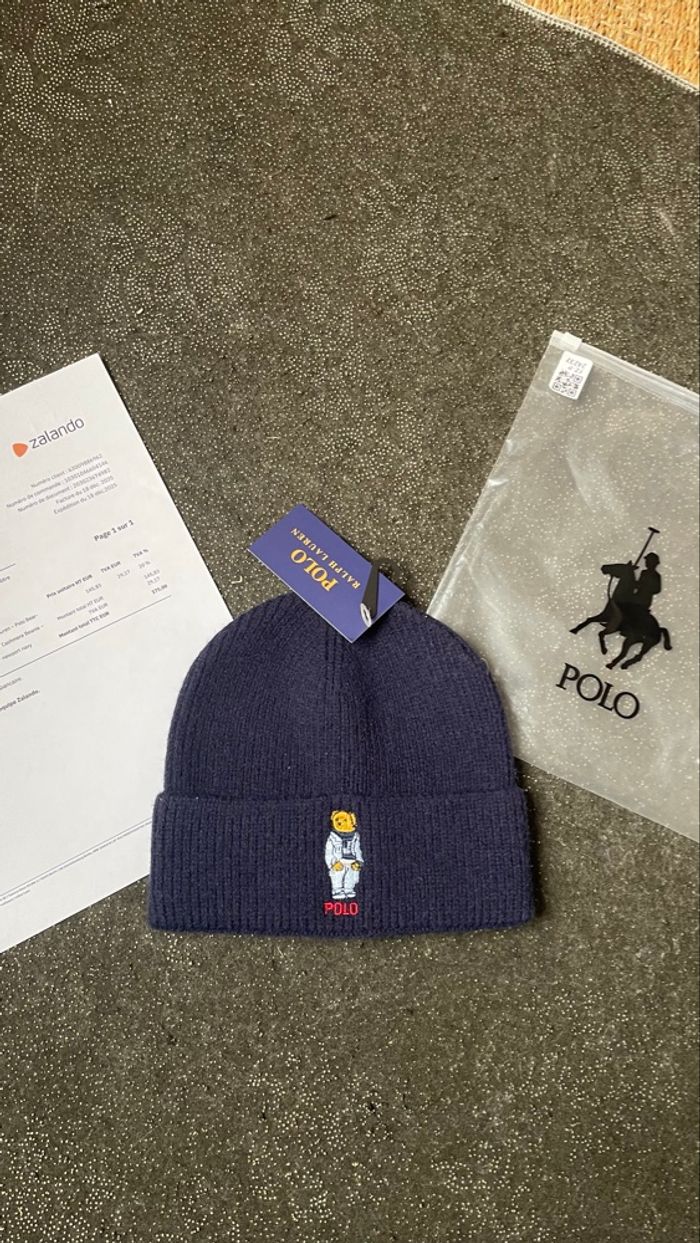 Bonnet Polo Ralf Lauren Bear Unisexe Bleu en tricot 