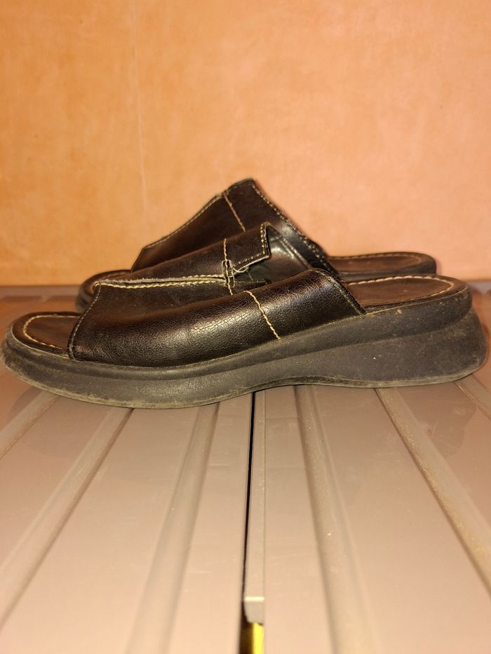 Sandales Mules compensées en Cuir Noir – Pointure 38 - photo numéro 3