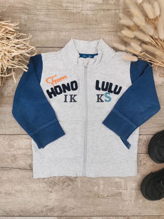 🌹Gilet zippé Ikks 12mois gris bleu bébé garçon