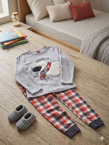 Pyjama 2 pièces Tape à l'œil - Motif Mouton "Reeeady for Cold Nights" - Carreaux Rouge/Gris - 8 ans