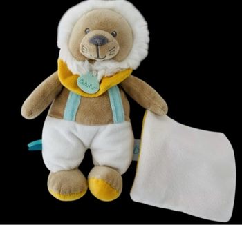 ❤️B4680 Doudou Lion Maxou Mouchoir Blanc  Beige Jaune Bleu Baby Nat Babynat