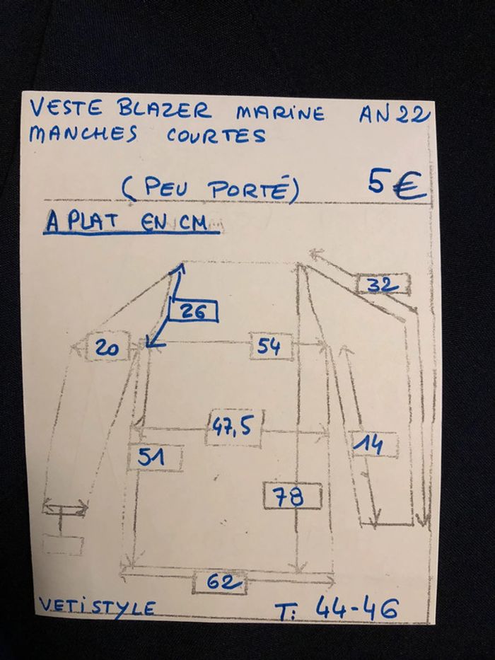 AN22- blazer marine manches courtes TBE T 44-46 - photo numéro 10