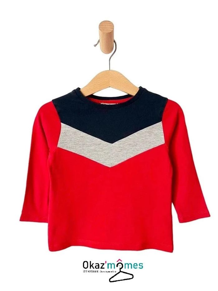 T-shirt manches longues rouge à chevrons - Little cigogne 2 ans