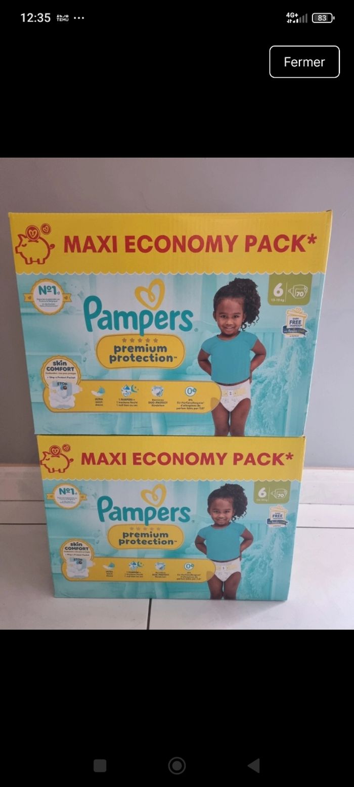 COUCHES PAMPERS TAILLE 6 PREMIUM PROTECTION 2 CARTONS