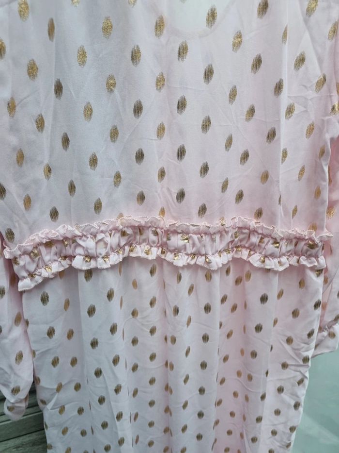 Robe de nuit manche longue rose transparente à petit pois taille S - photo numéro 8
