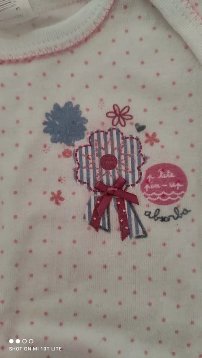 Body blanc pois rose motif fleur absorba - photo numéro 2