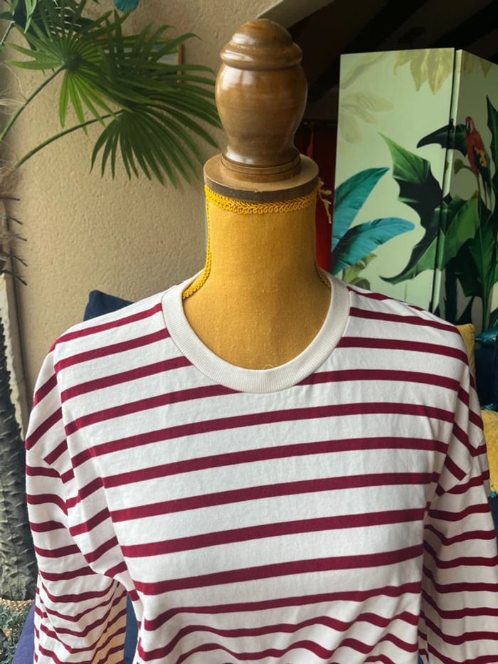 Sweat marinière Zara – Bordeaux & blanc – Taille S - photo numéro 3