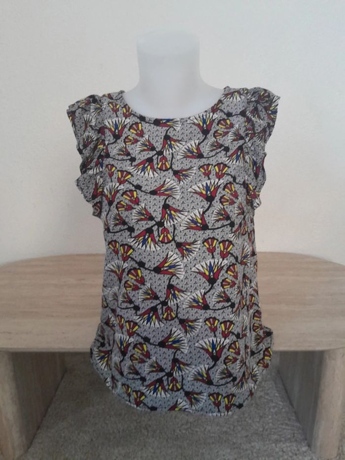 Blouse manches courtes volants💫Imprimé 💫Taille 38