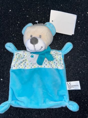 Doudou ours 🐻 bleu turquoise blanc beige pois