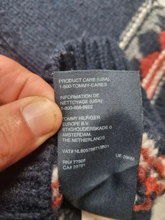 Pull col châle bleu marine à motifs Tommy Hilfiger – Taille M Homme (mesures en photos) - photo numéro 9