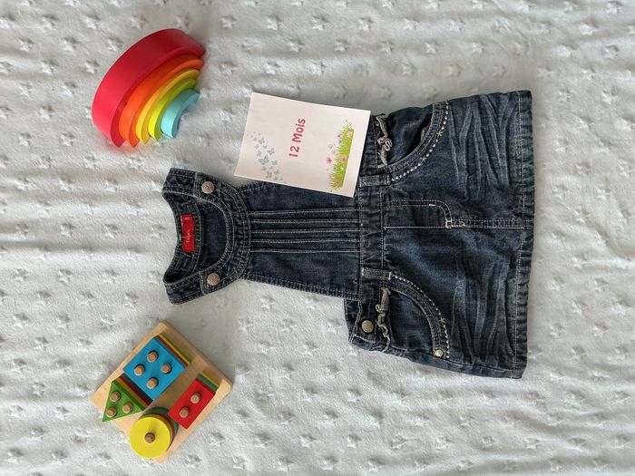 robe salopette en jean bleu poches cotés 12 mois tissaia - photo numéro 2