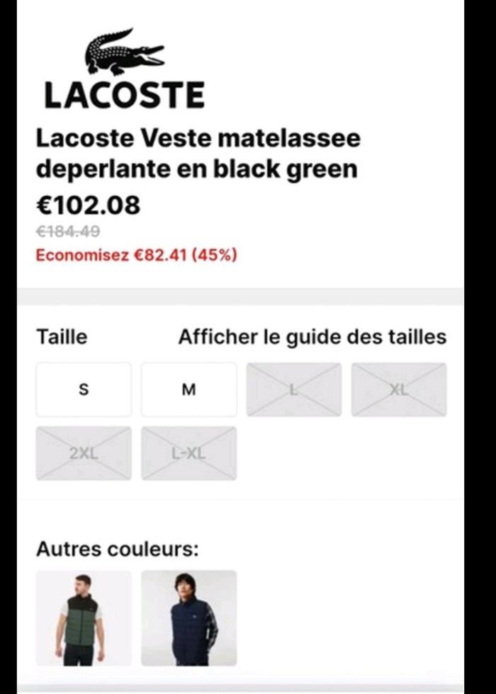 Veste sans manche lacoste valeur 184€ - photo numéro 7