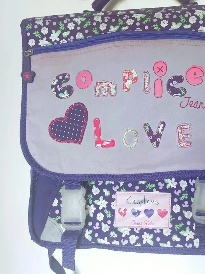 Cartable scolaire violet fleur rose / Complices - 35x30cm - photo numéro 2
